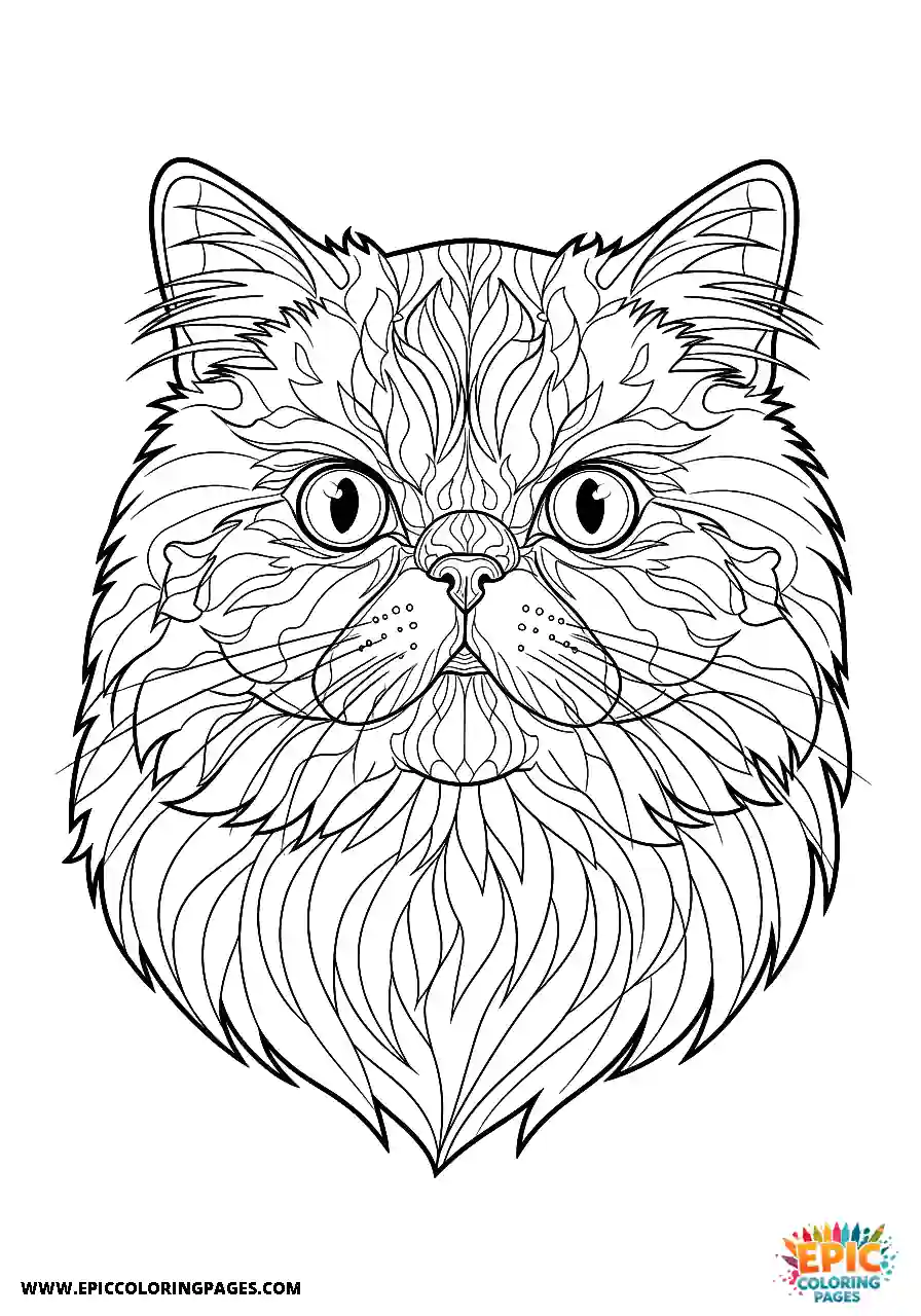 Persian Realistic Persian cat head and shoulders shot coloring page for adults