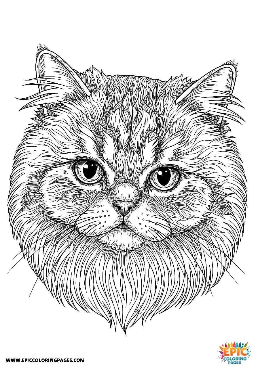 Persian Realistic Persian cat headshot looking down coloring sheet for adults