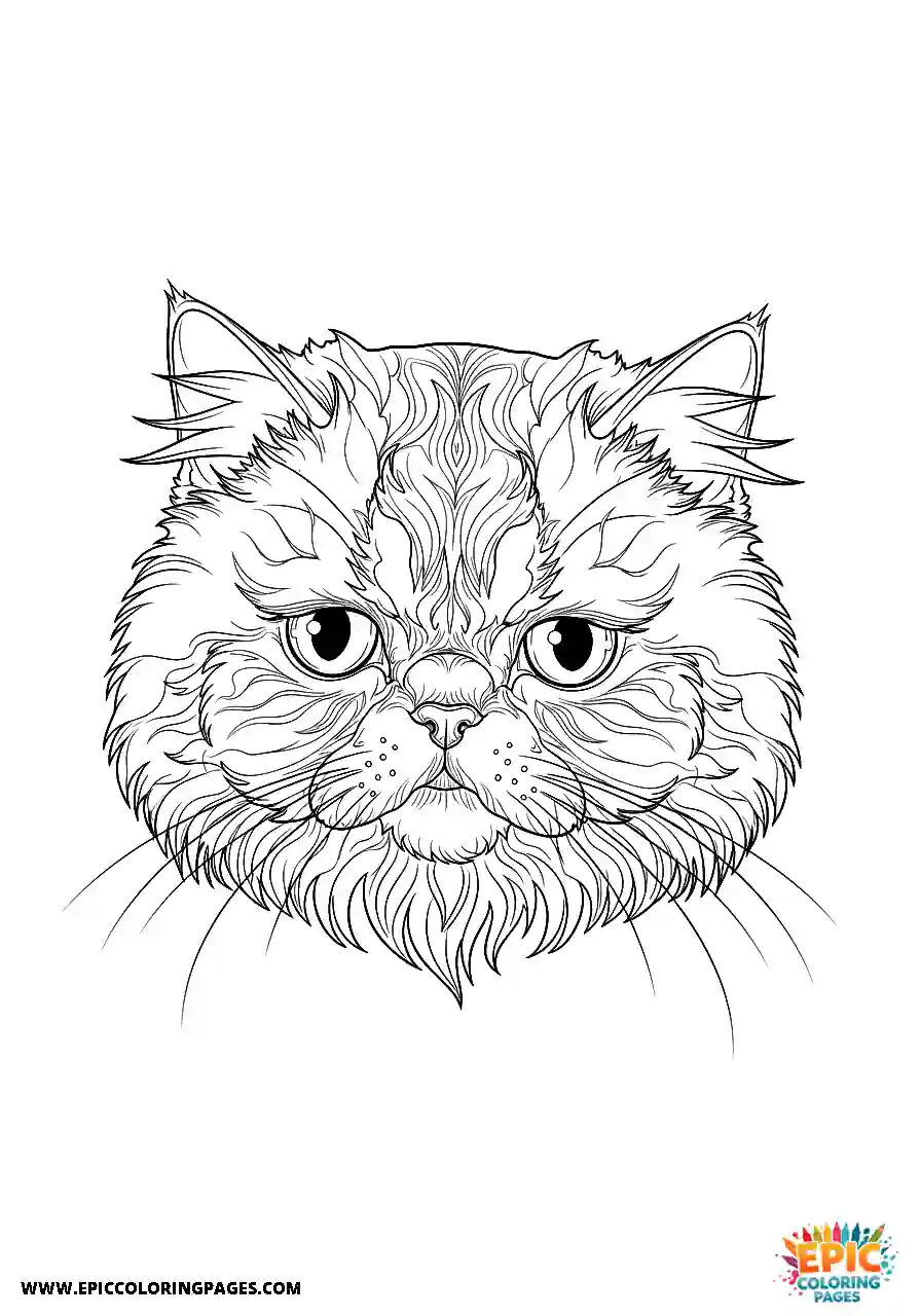 Persian Realistic Persian cat headshot looking down coloring sheet for adults