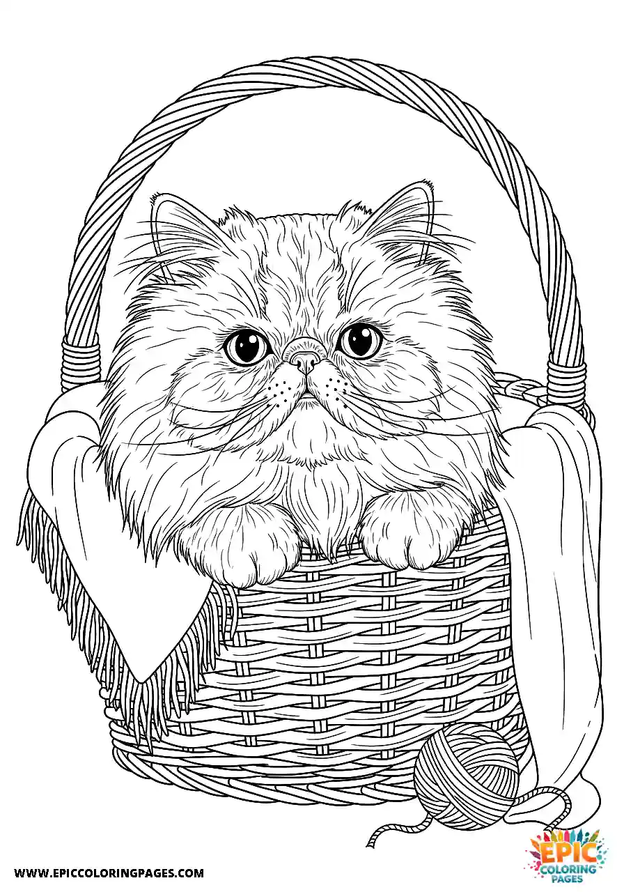 Persian Realistic Persian cat hiding in a basket sketch for adults