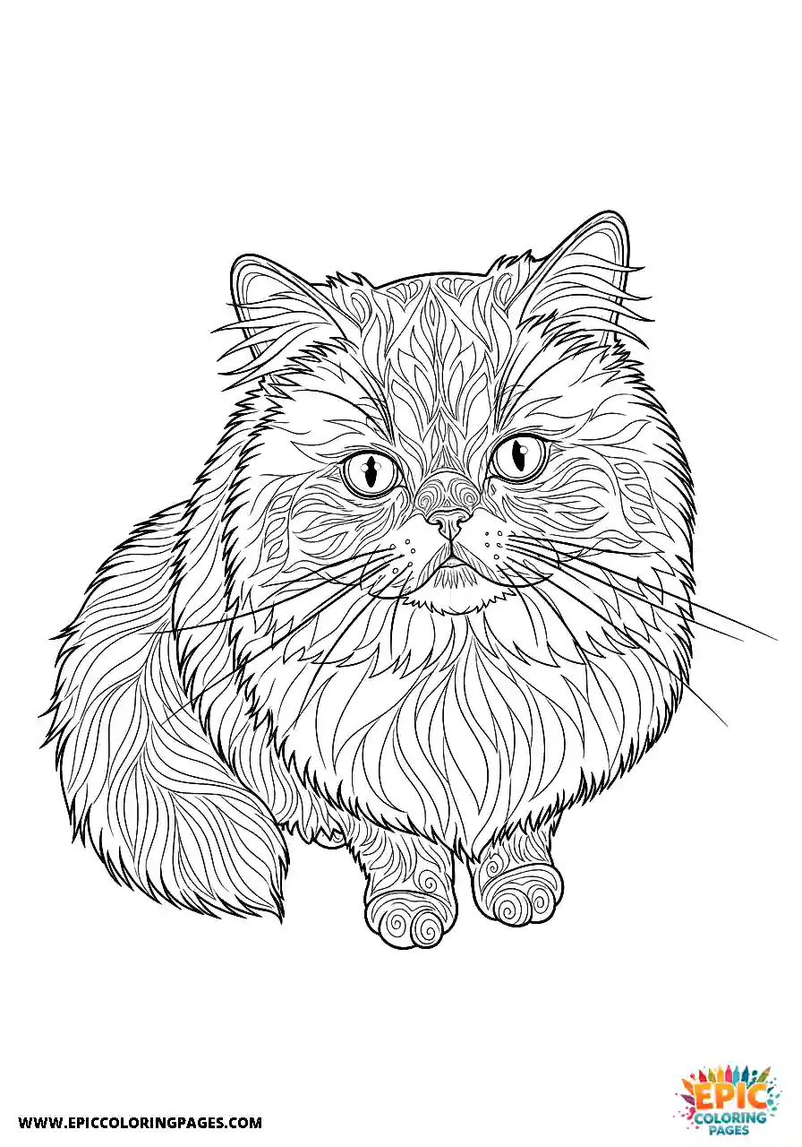 Persian Realistic Persian cat high angle view coloring sheet for adults