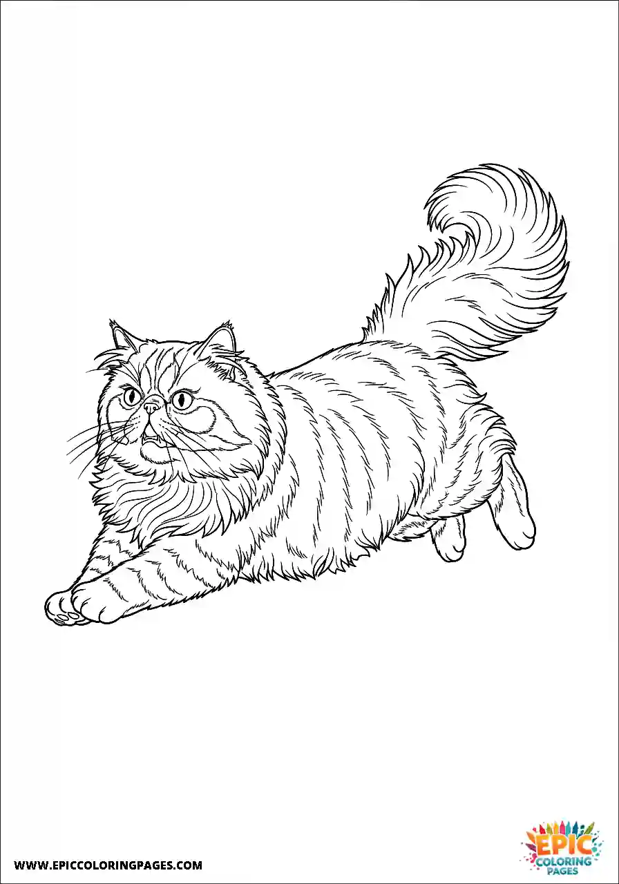 Persian Realistic Persian cat in a dramatic running pose coloring sheet for adults