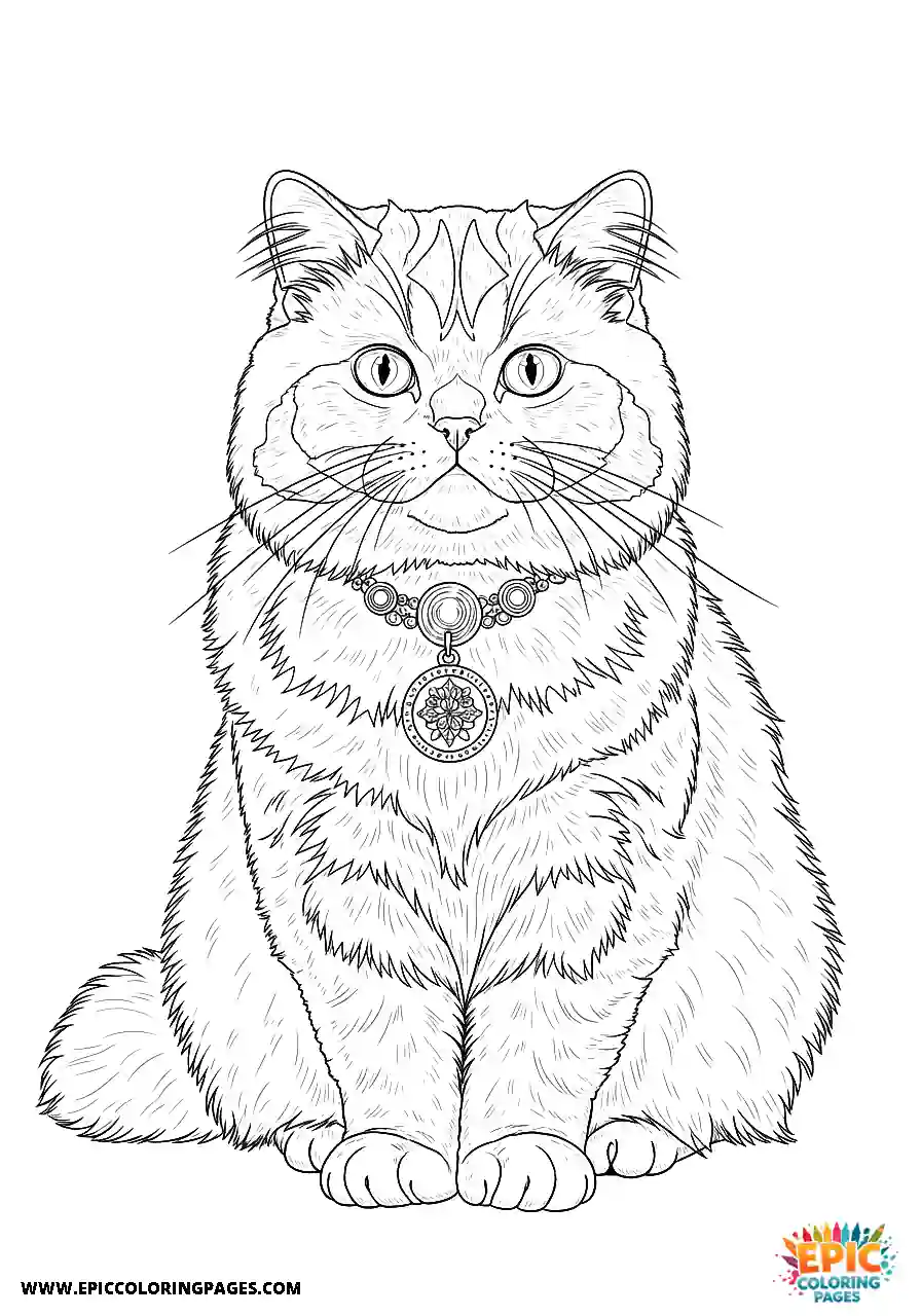 Persian Realistic Persian cat in a majestic pose coloring page for adults