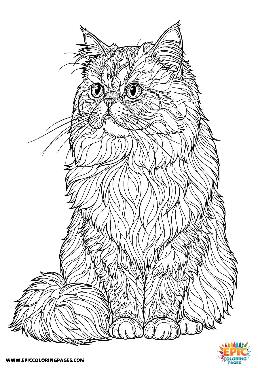 Persian Realistic Persian cat in a thoughtful pose coloring sheet for adults