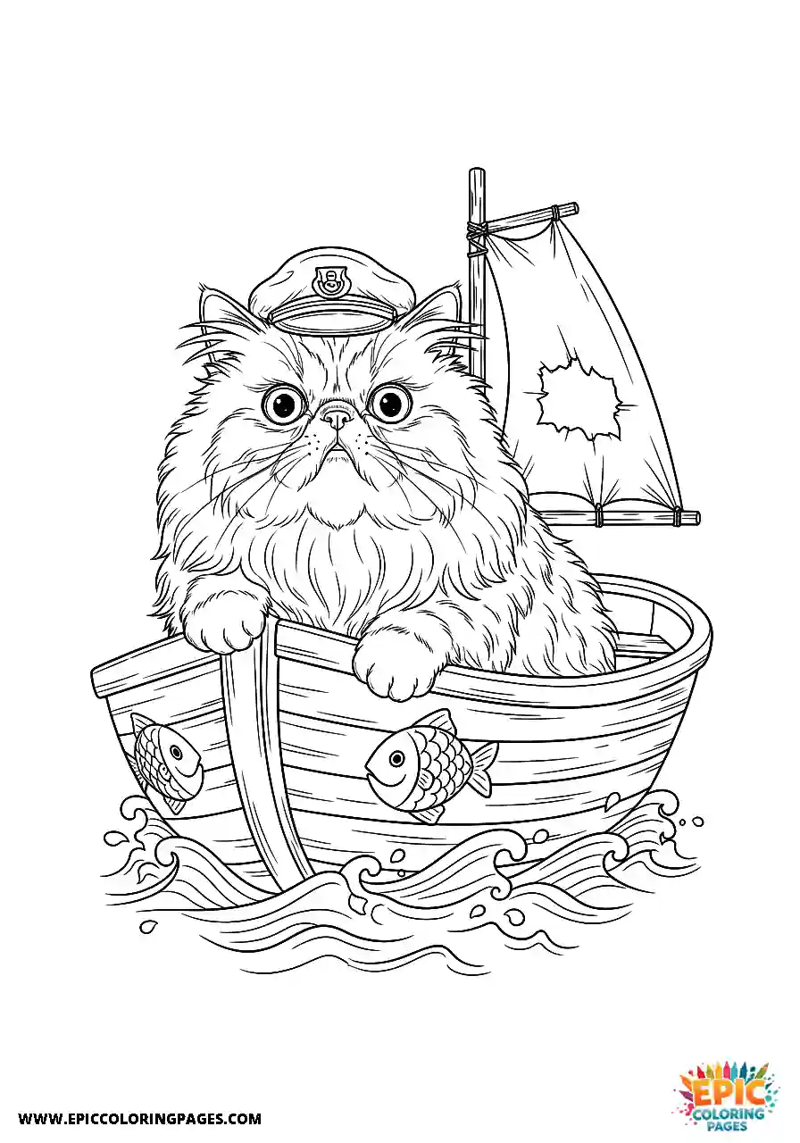 Persian Realistic Persian cat in a tiny boat illustration for adults