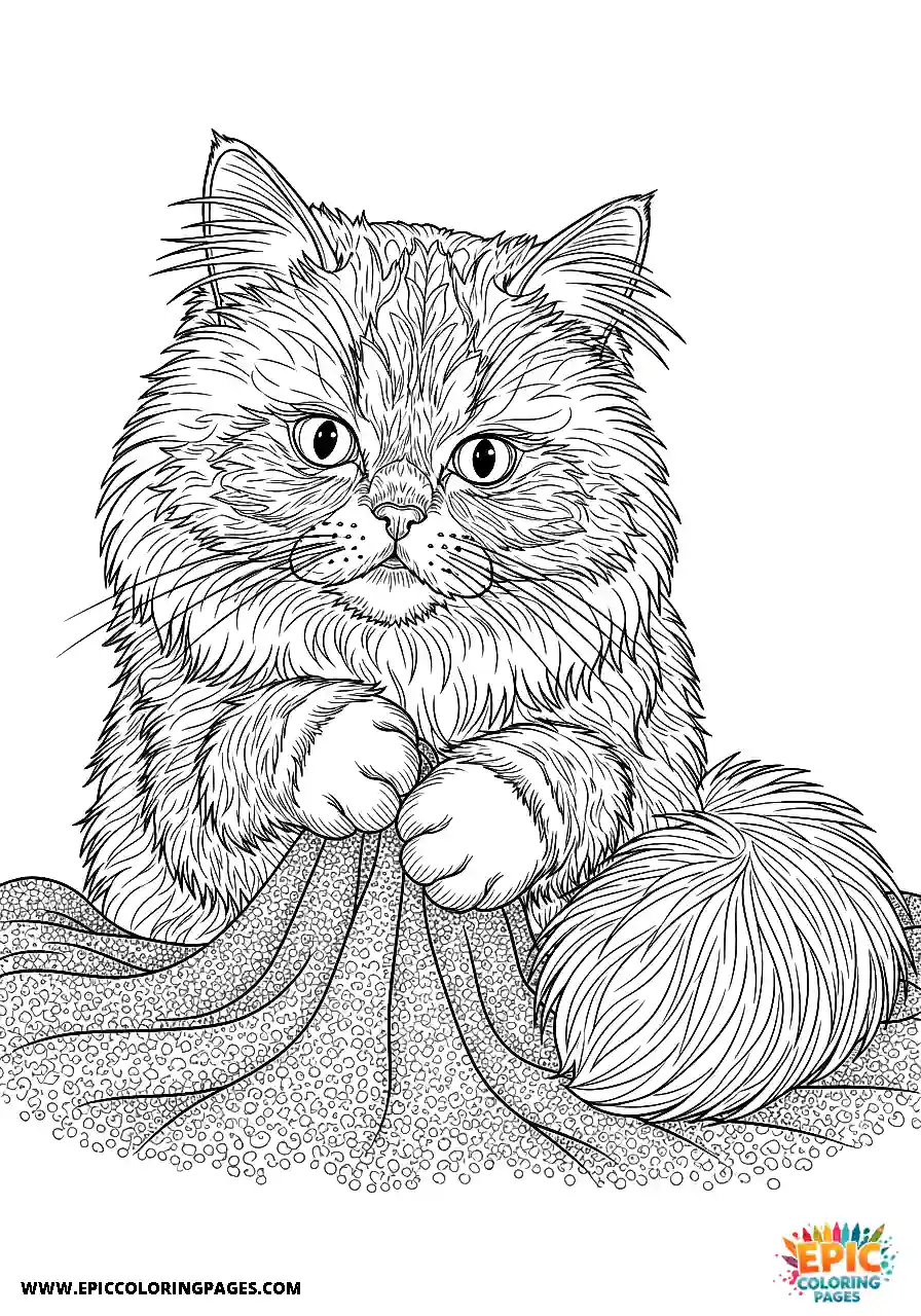 Persian Realistic Persian cat kneading a blanket coloring sheet for adults
