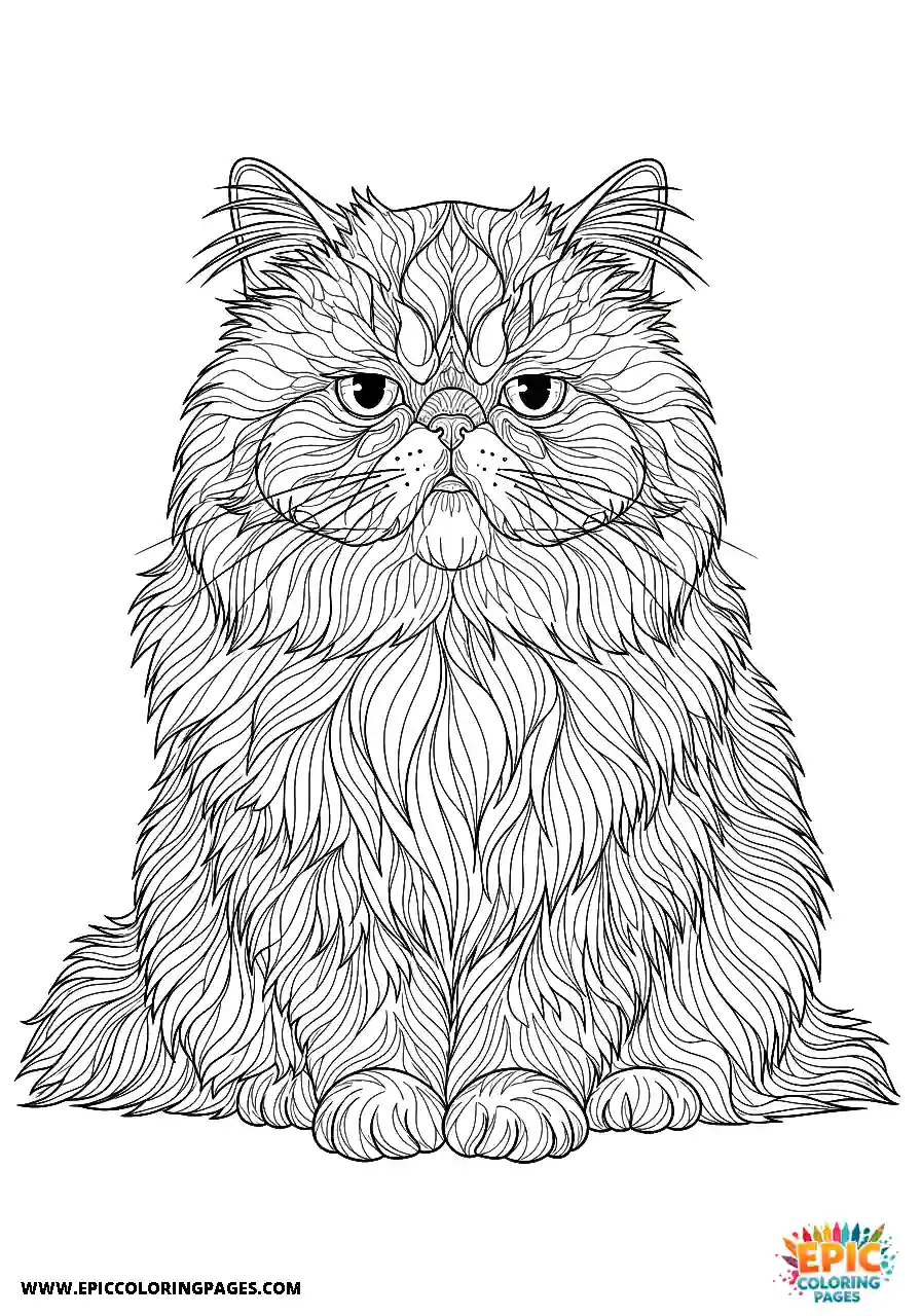 Persian Realistic Persian cat looking bored coloring page for adults