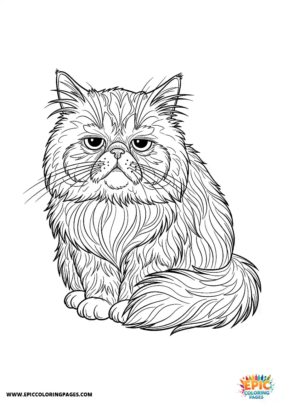 Persian Realistic Persian cat looking bored coloring sheet for adults