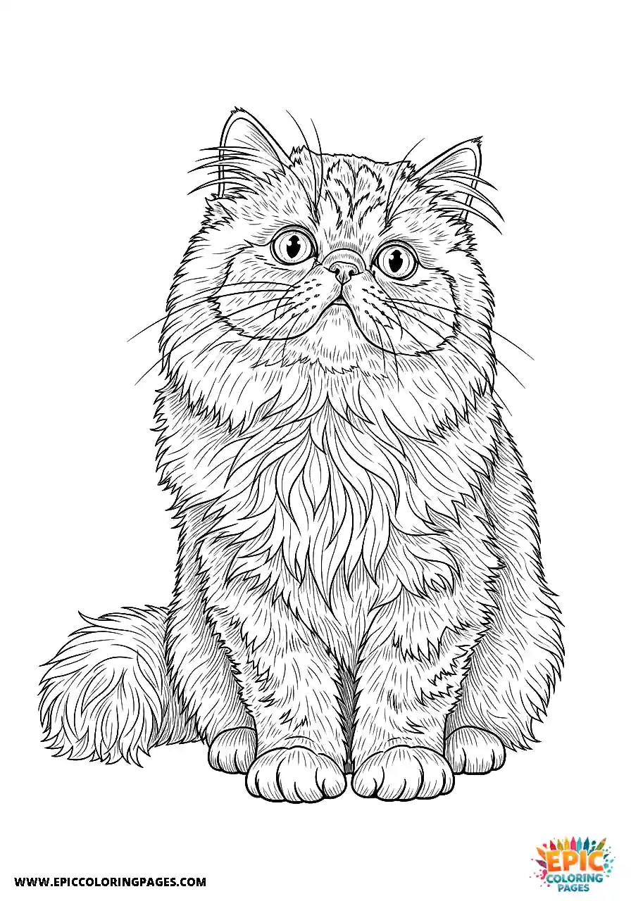 Persian Realistic Persian cat looking curious coloring page for adults