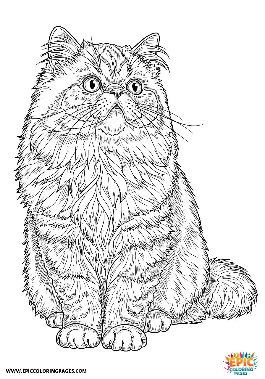 Persian Realistic Persian cat looking curious coloring sheet for adults