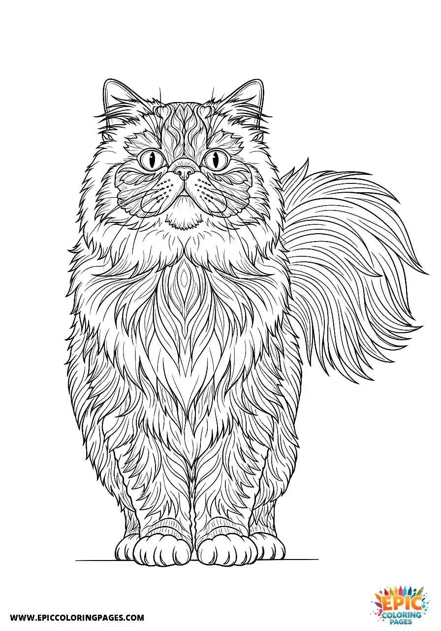 Persian Realistic Persian cat looking heroic coloring page for adults