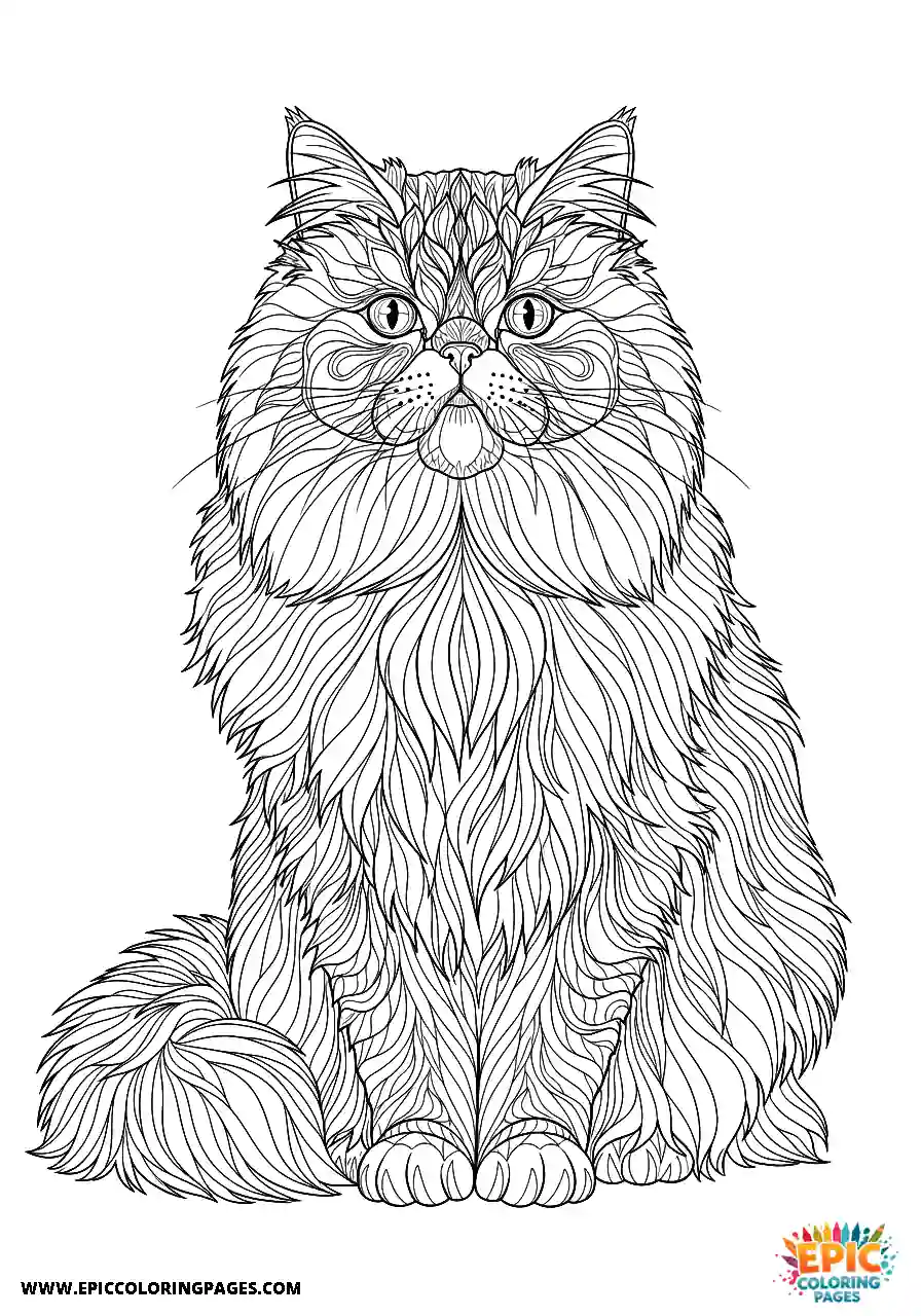 Persian Realistic Persian cat looking majestic coloring page for adults