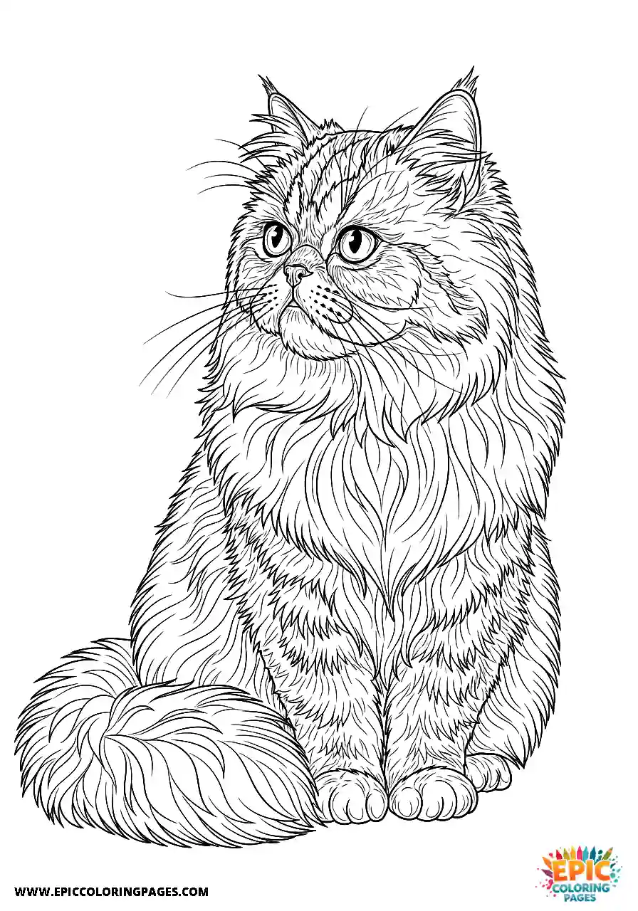 Persian Realistic Persian cat looking philosophical coloring page for adults