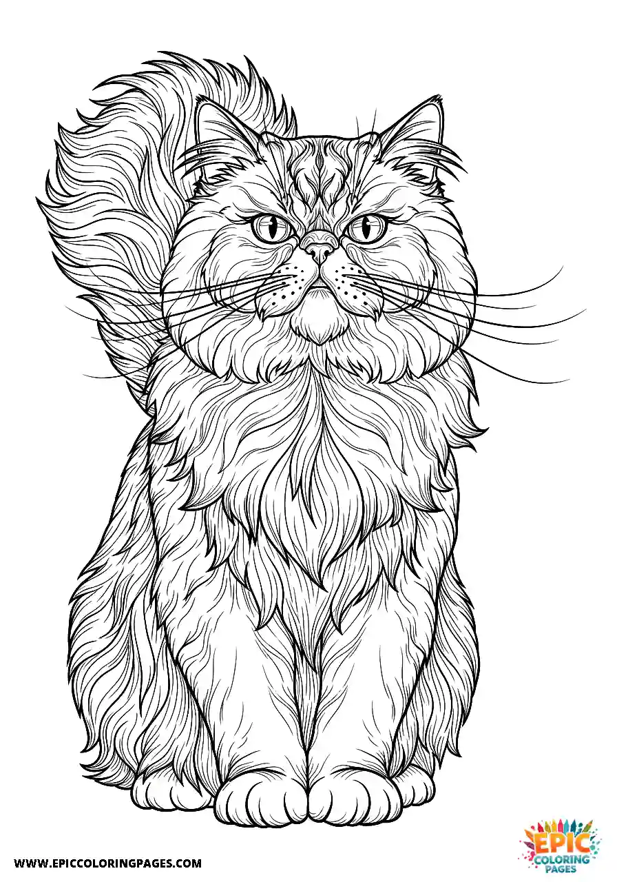 Persian Realistic Persian cat looking powerful coloring sheet for adults