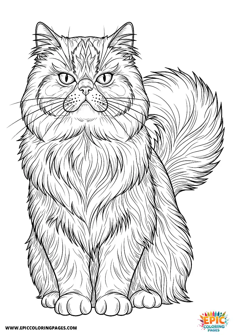 Persian Realistic Persian cat looking powerful coloring sheet for adults