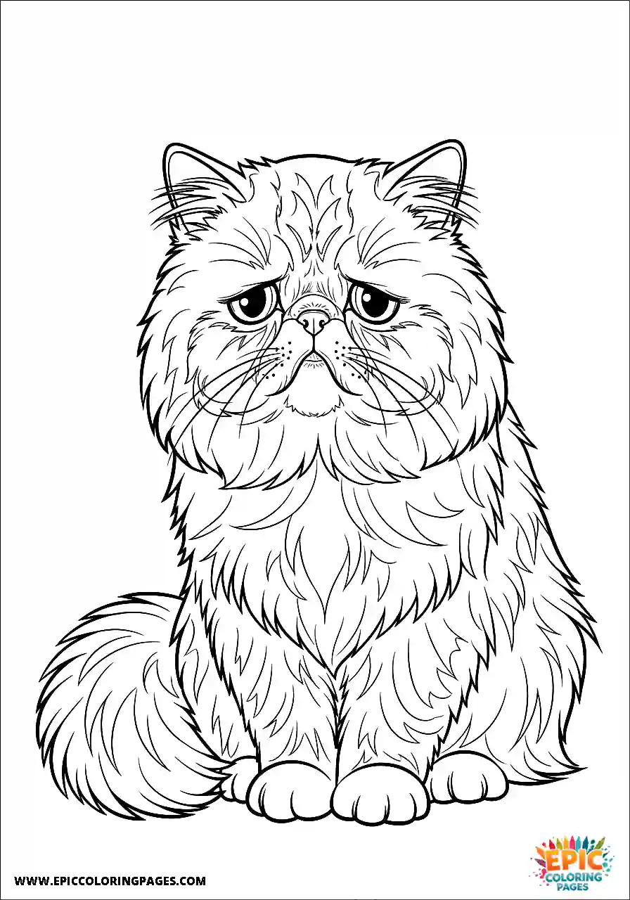 Persian Realistic Persian cat looking sad coloring page for adults