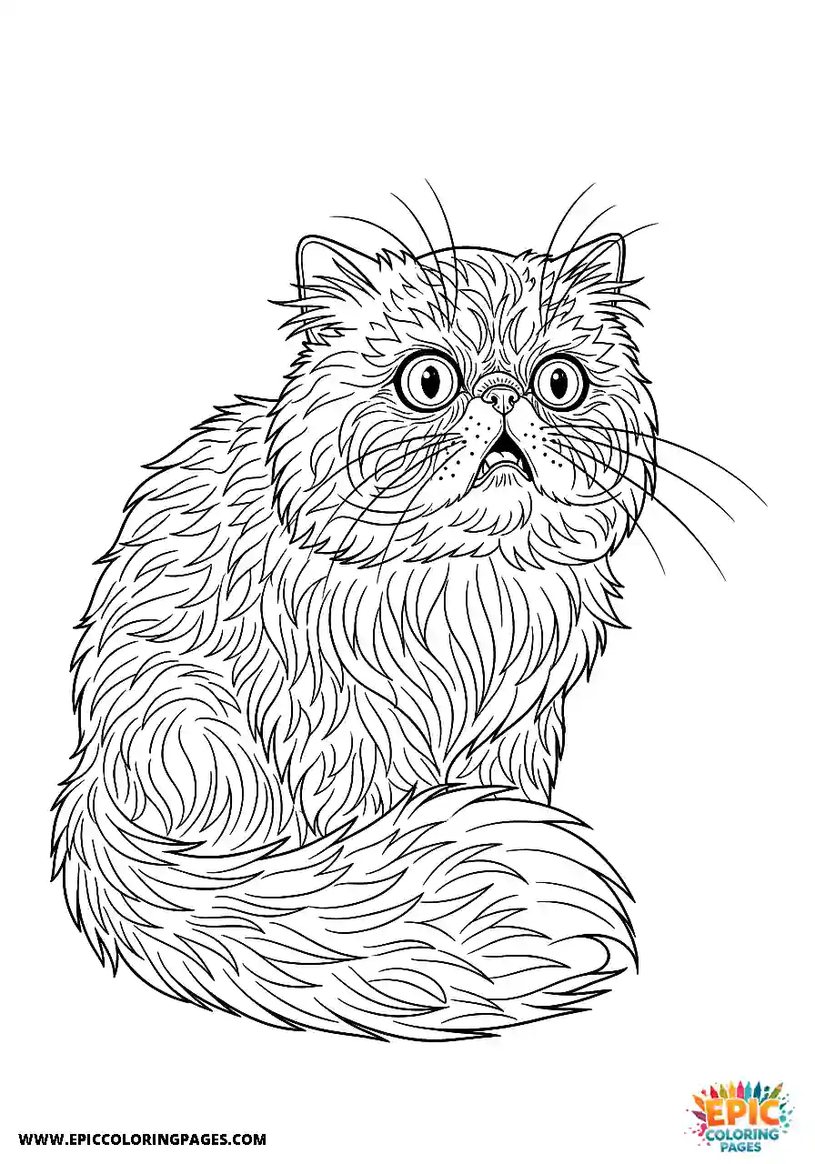 Persian Realistic Persian cat looking terrified coloring page for adults
