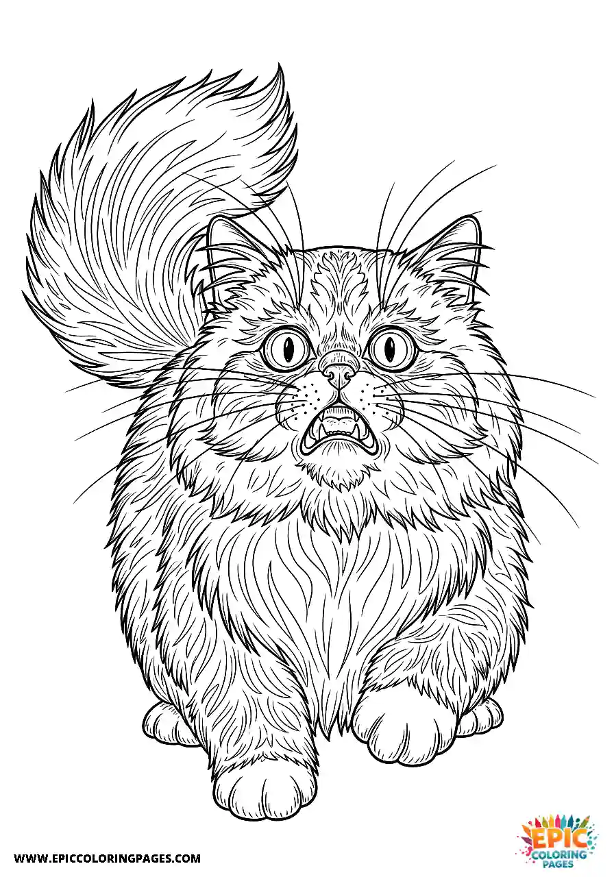 Persian Realistic Persian cat looking terrified coloring sheet for adults