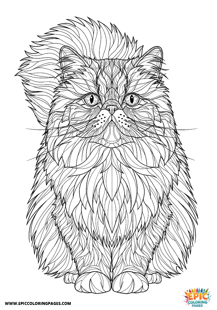 Persian Realistic Persian cat low angle portrait coloring page for adults