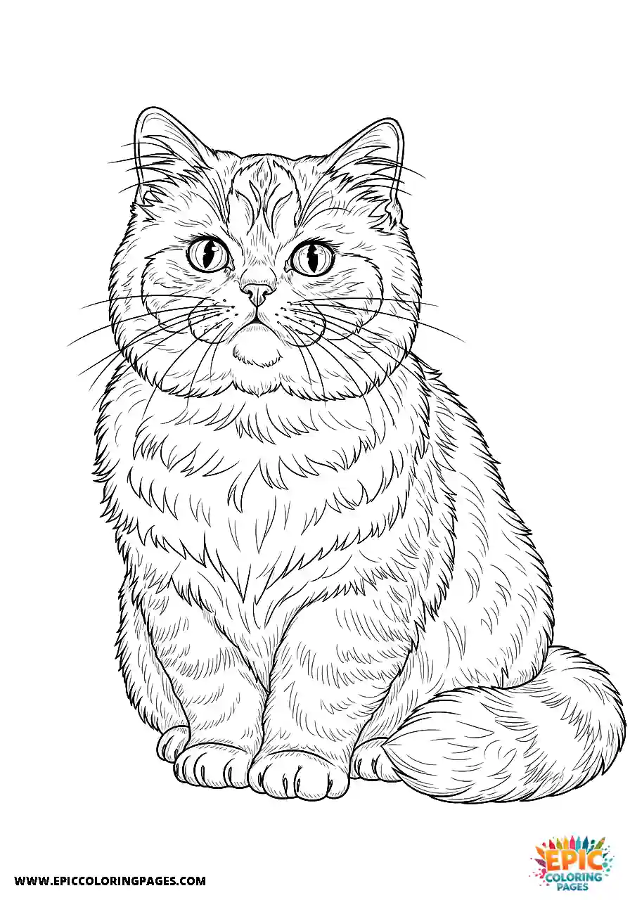 Persian Realistic Persian cat manga style coloring sheet for adults