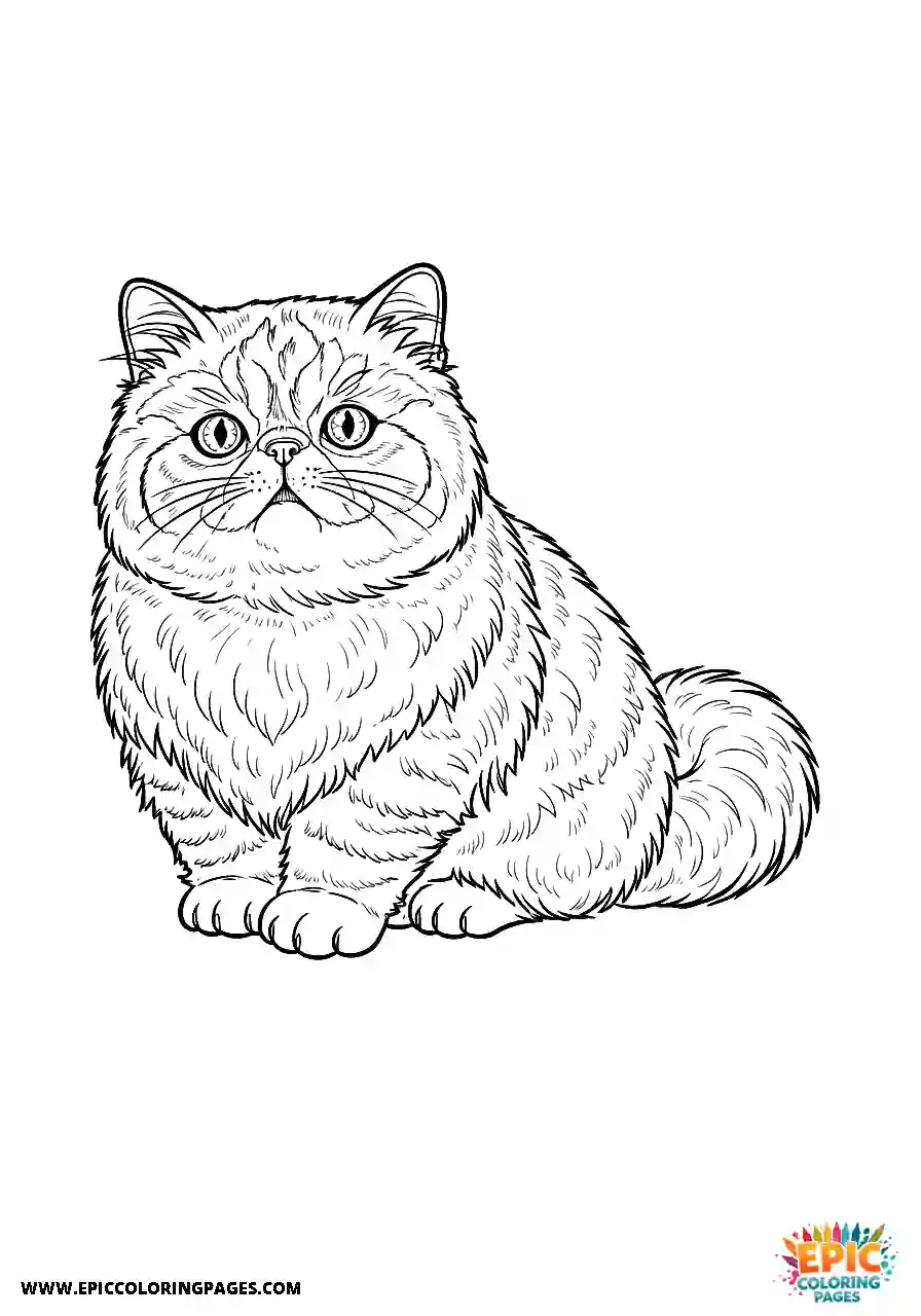 Persian Realistic Persian cat manga style coloring sheet for adults