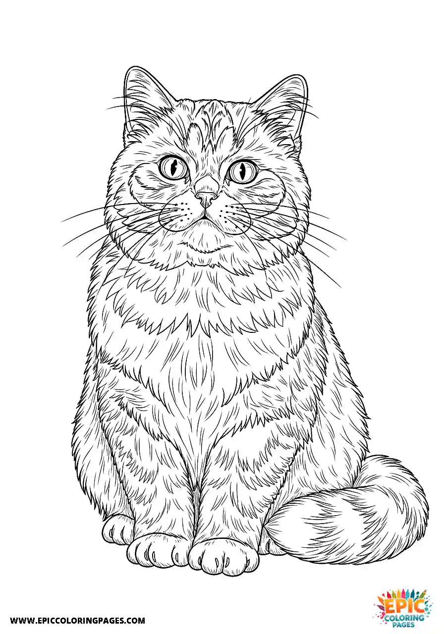 Persian Realistic Persian cat manga style design coloring sheet