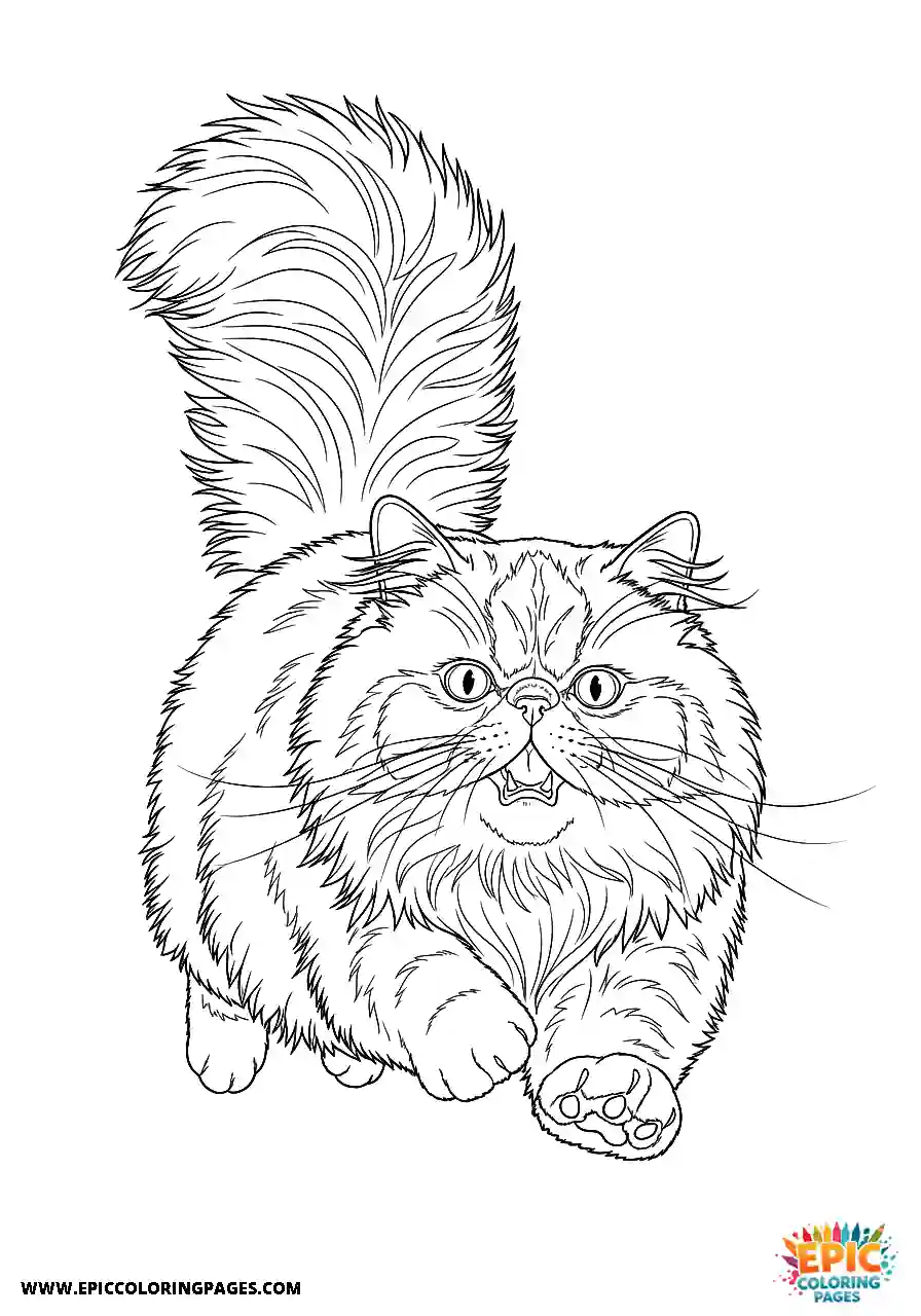 Persian Realistic Persian cat mid-sprint coloring sheet for adults