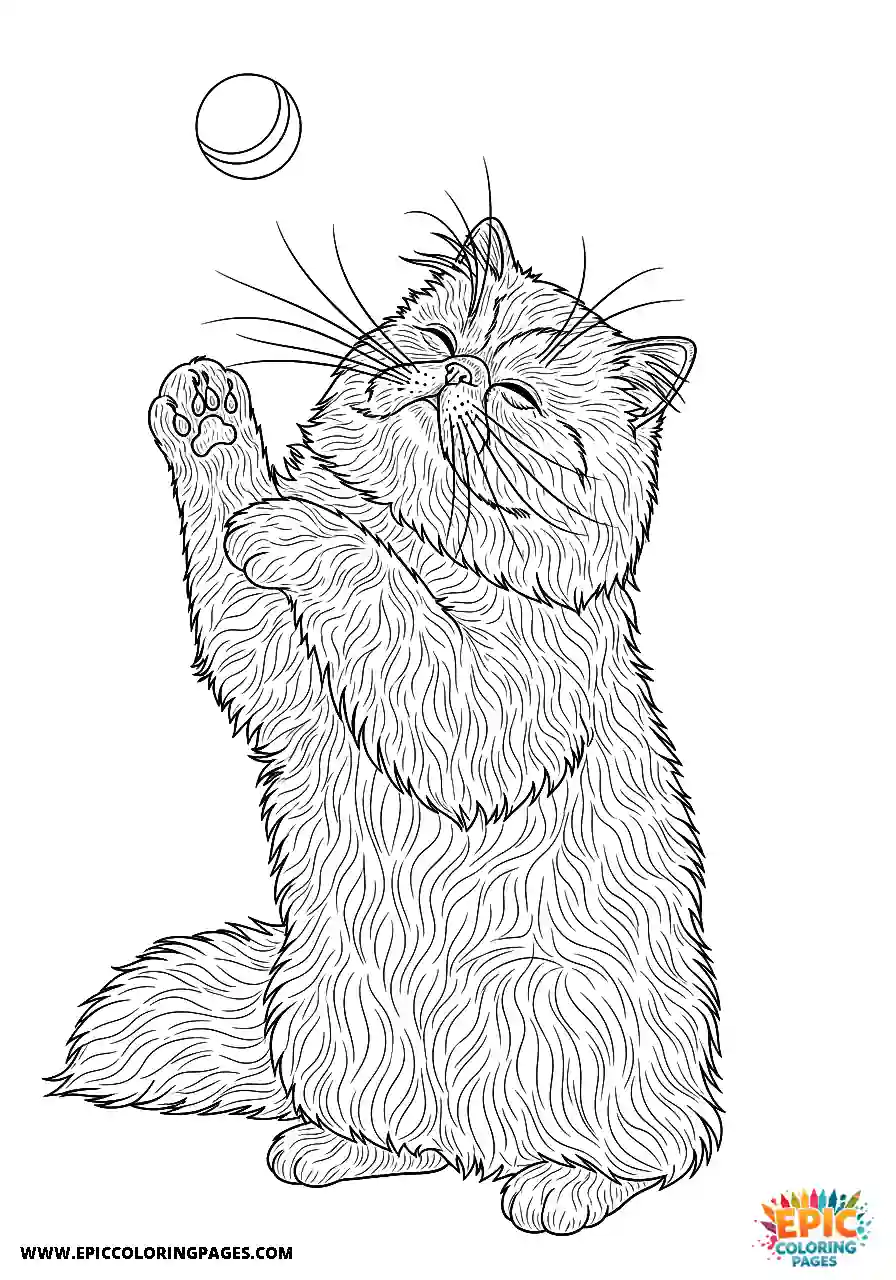 Persian Realistic Persian cat performing a trick coloring page for adults