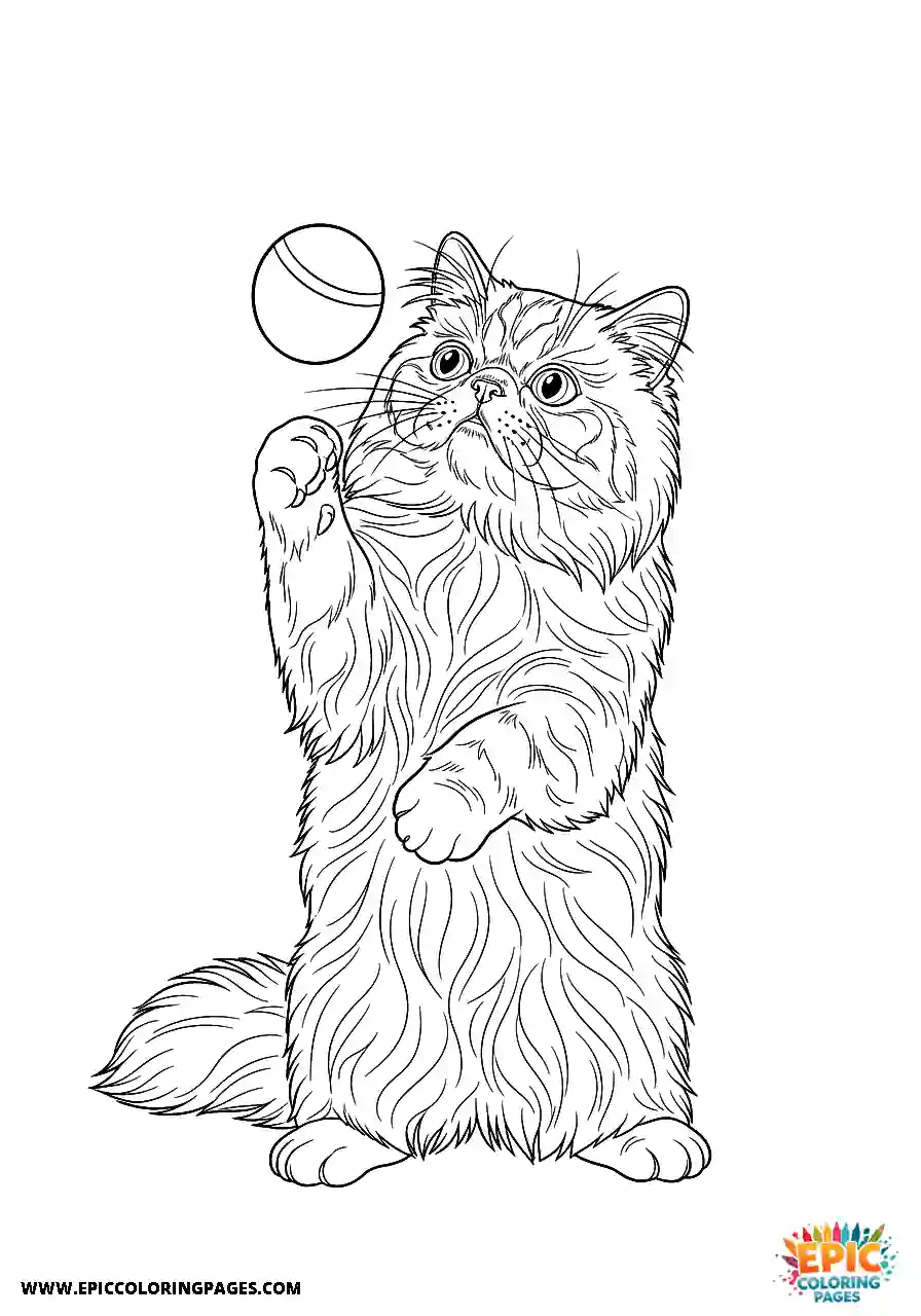 Persian Realistic Persian cat performing a trick coloring sheet for adults