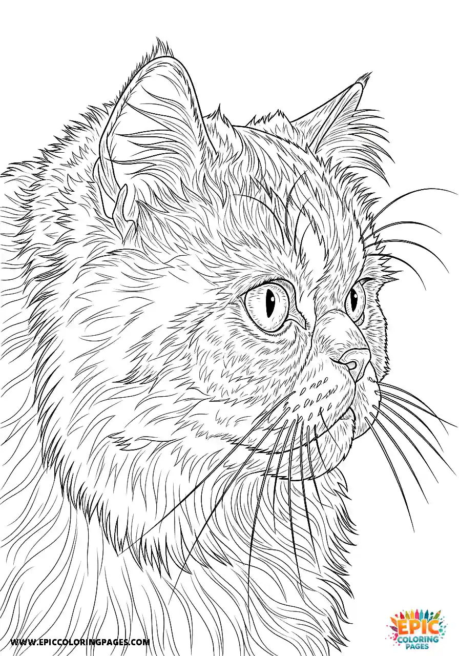 Persian Realistic Persian cat side profile coloring sheet for adults