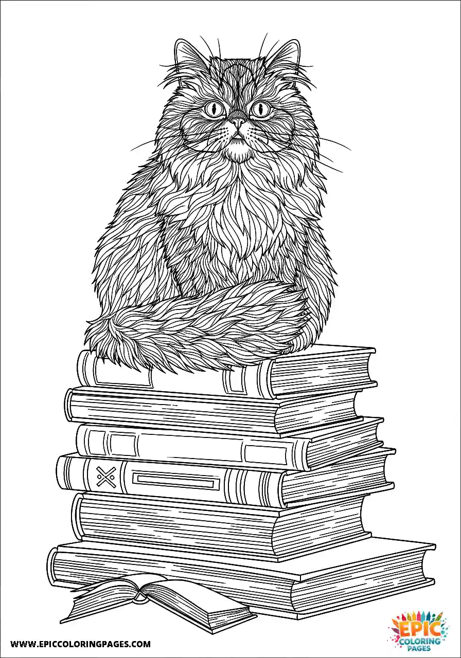 Persian Realistic Persian cat sitting on a book stack for adults