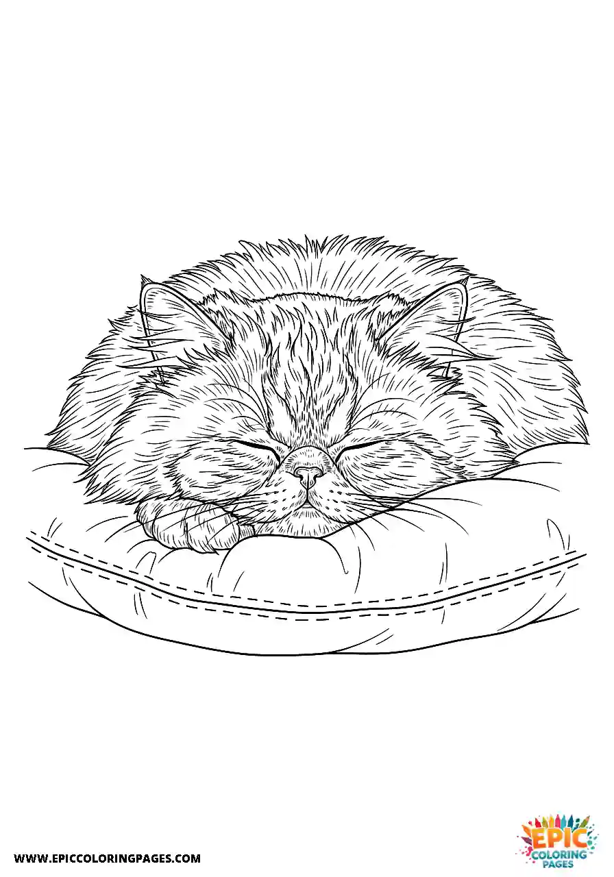 Persian Realistic Persian cat sleeping soundly coloring sheet