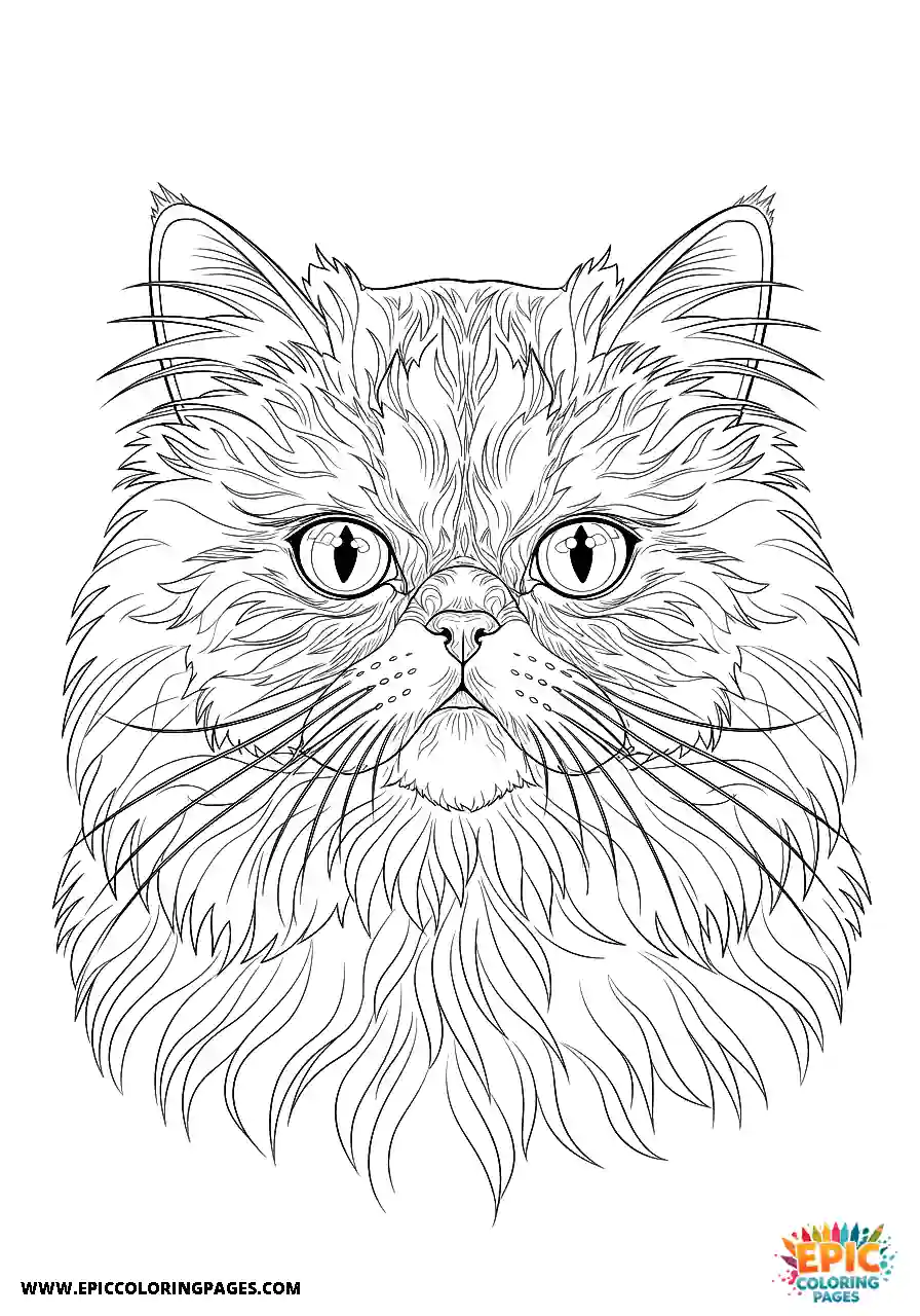 Persian Realistic Persian cat staring intensely coloring page for adults