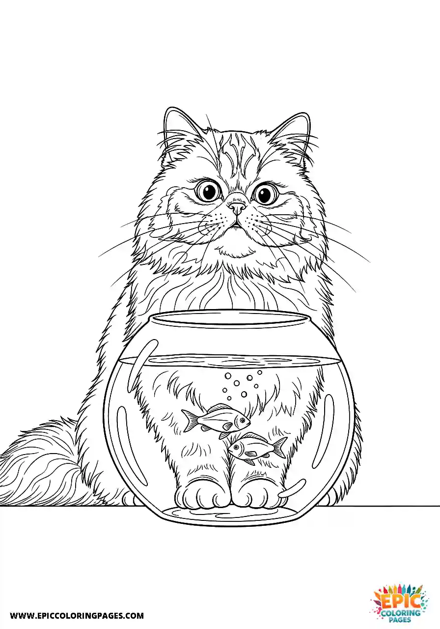 Persian Realistic Persian cat watching fish in a bowl for adults