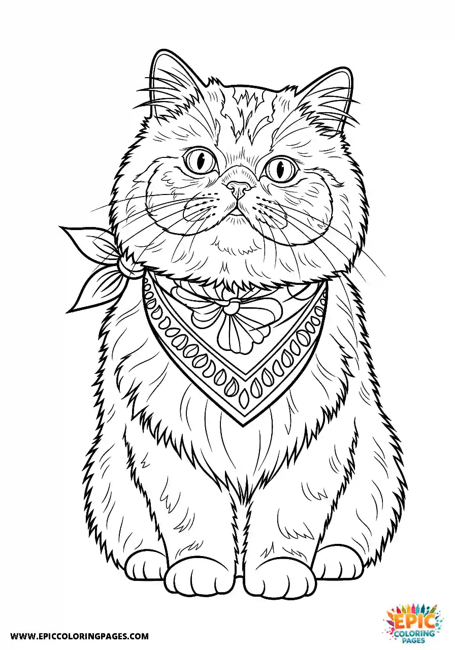 Persian Realistic Persian cat wearing a bandana coloring page for adults