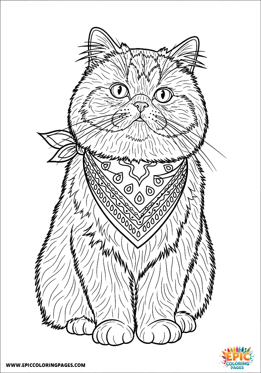 Persian Realistic Persian cat wearing a bandana coloring sheet