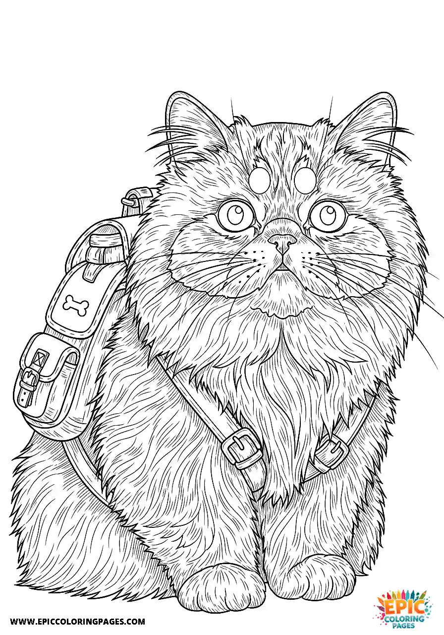 Persian Realistic Persian cat wearing a tiny backpack for adults