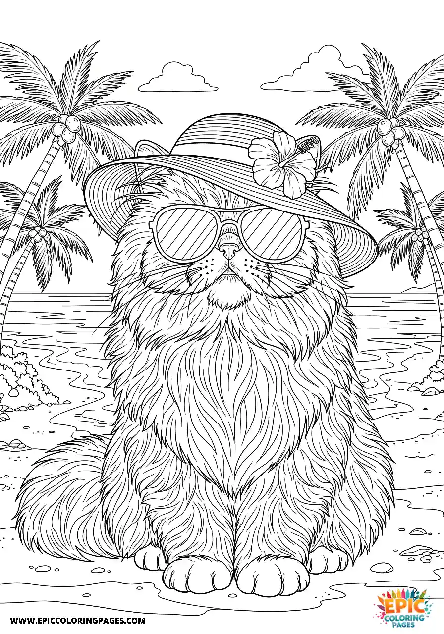 Persian Realistic Persian cat wearing sunglasses on a beach for adults
