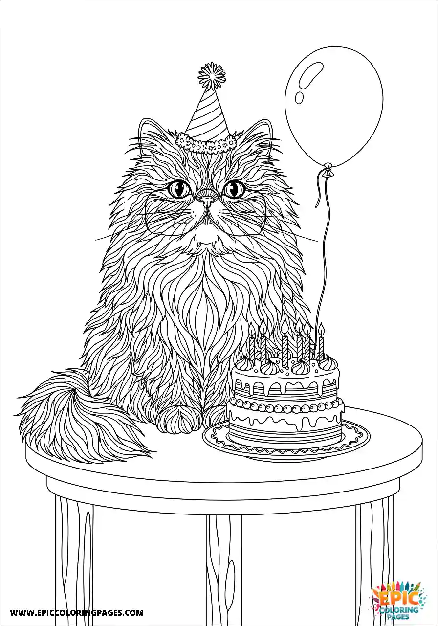 Persian Realistic Persian cat with a birthday cake illustration