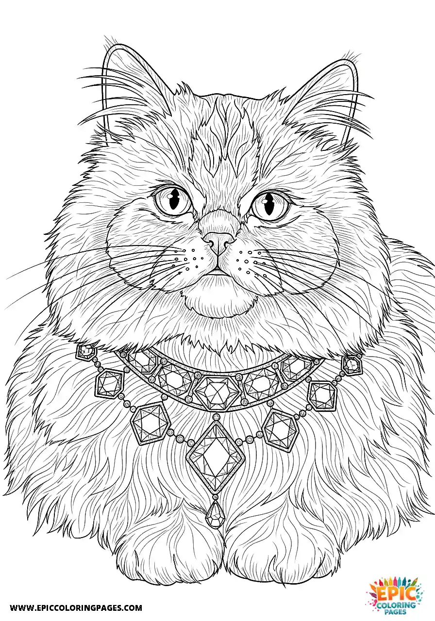 Persian Realistic Persian cat with a diamond collar coloring sheet