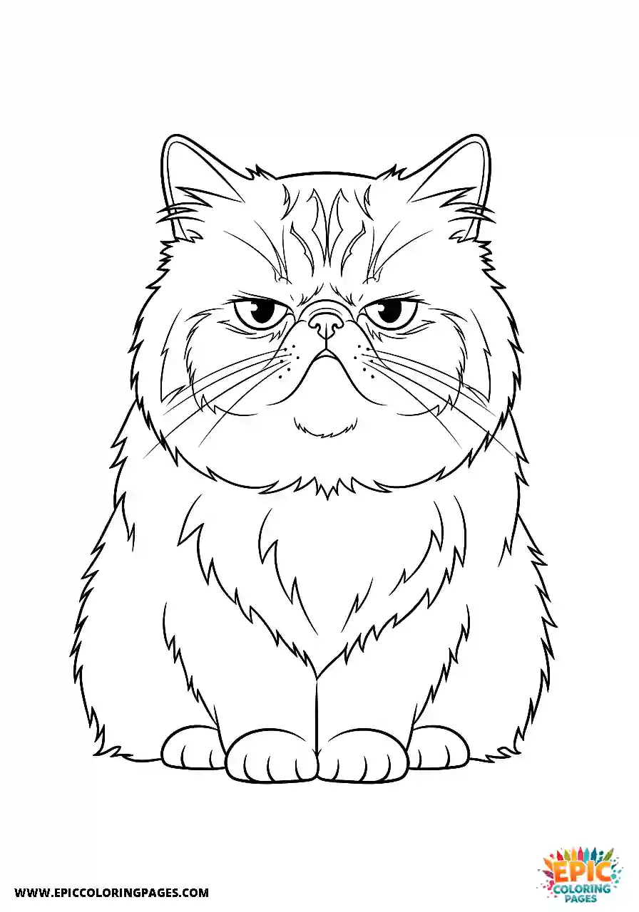 Persian Realistic Persian cat with a disgusted look coloring page for adults