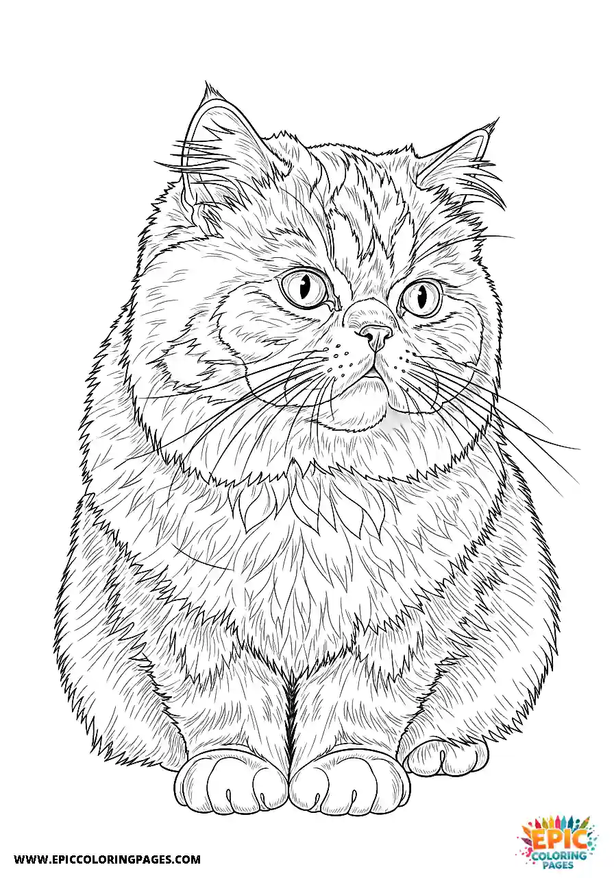 Persian Realistic Persian cat with a gentle expression coloring page