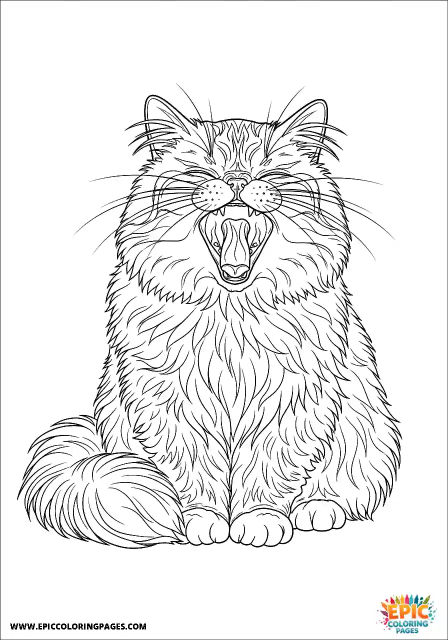 Persian Realistic Persian cat with a sleepy yawn coloring sheet for adults