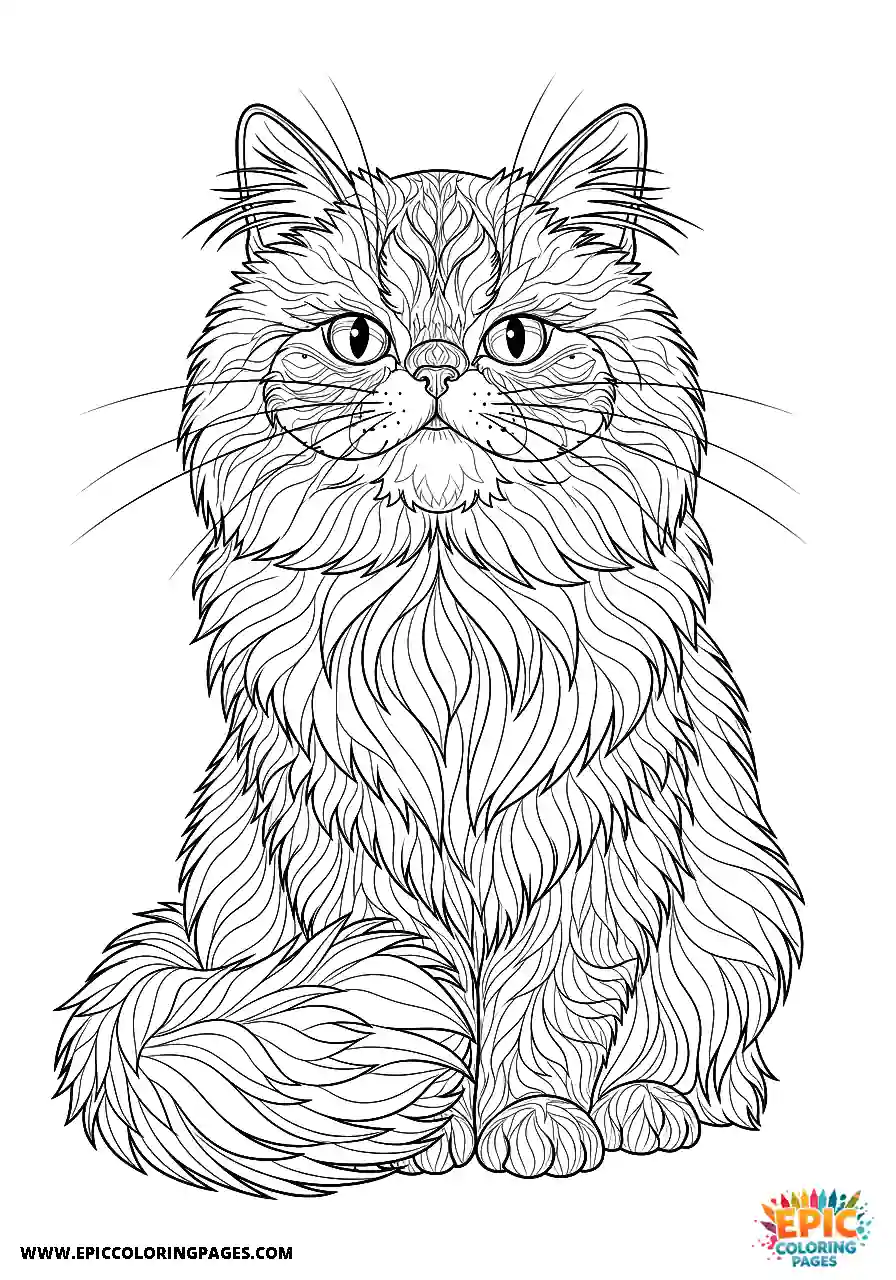 Persian Realistic Persian cat with a smug look coloring page for adults