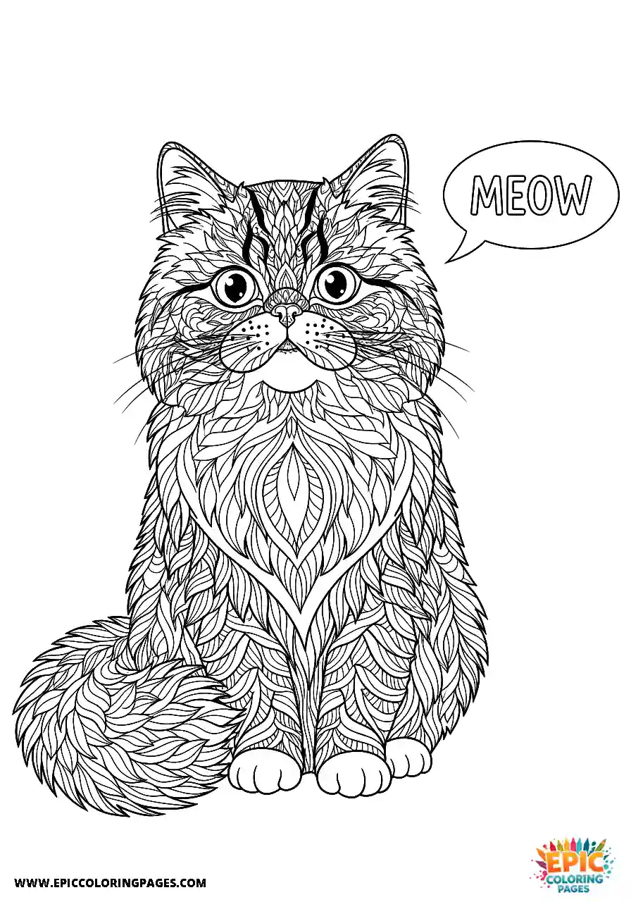 Persian Realistic Persian cat with a speech bubble saying meow for adults