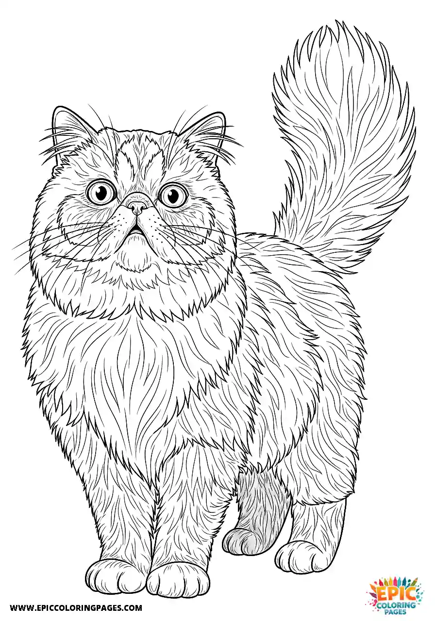 Persian Realistic Persian cat with a surprised expression coloring sheet for adults