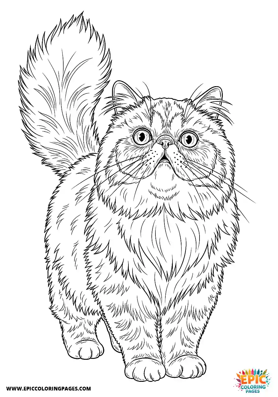 Persian Realistic Persian cat with a surprised expression coloring sheet for adults