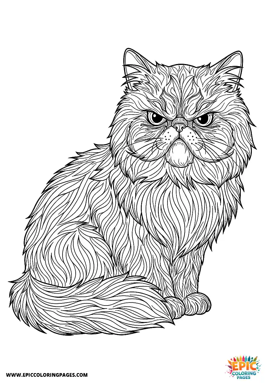 Persian Realistic Persian cat with an angry face coloring sheet for adults