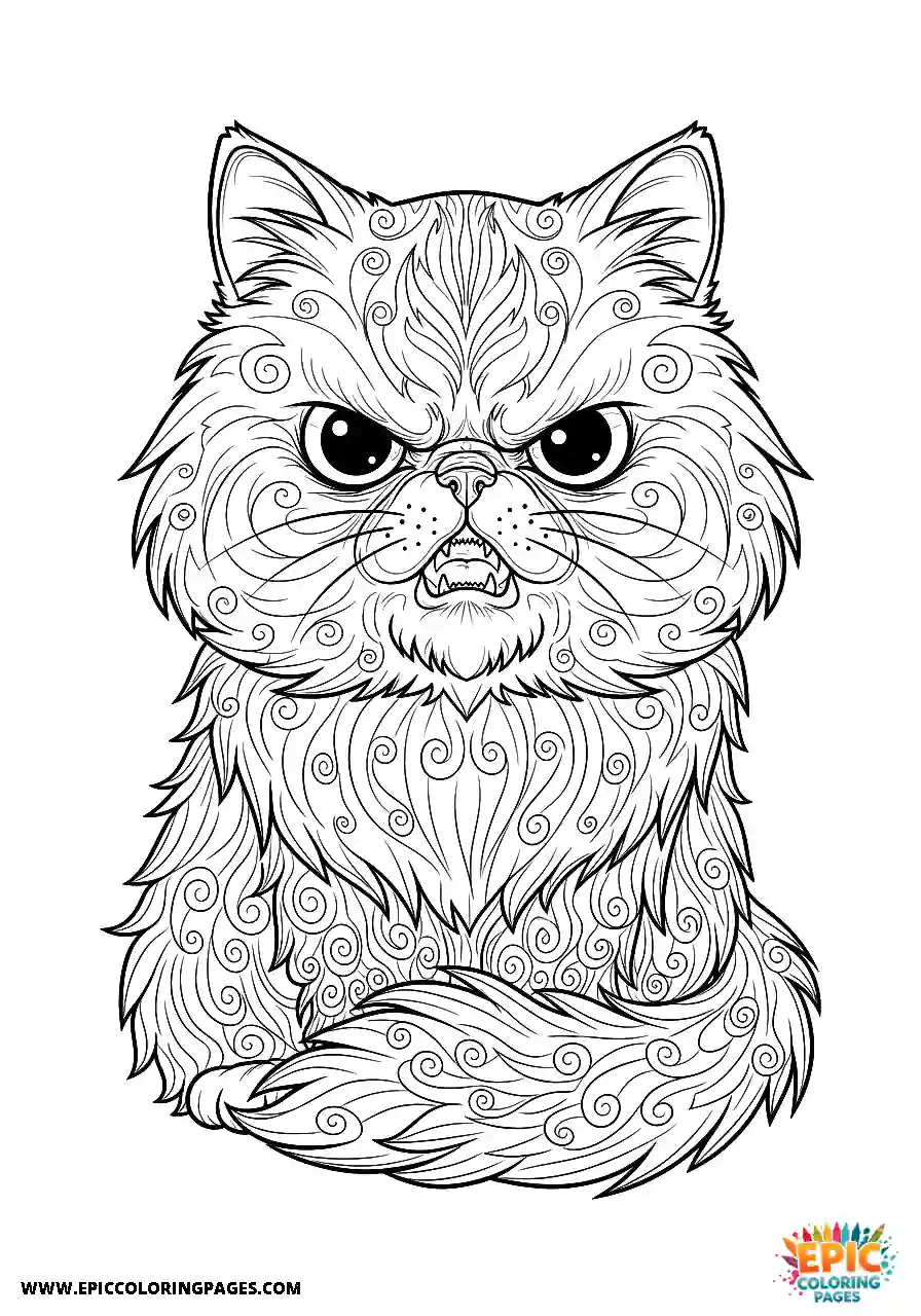Persian Realistic Persian cat with an angry face coloring sheet for adults