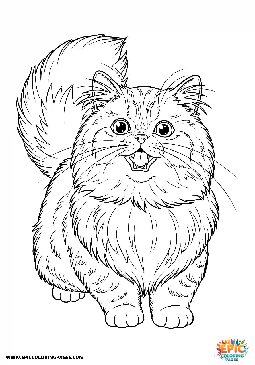 Persian Realistic Persian cat with an excited expression coloring page for adults